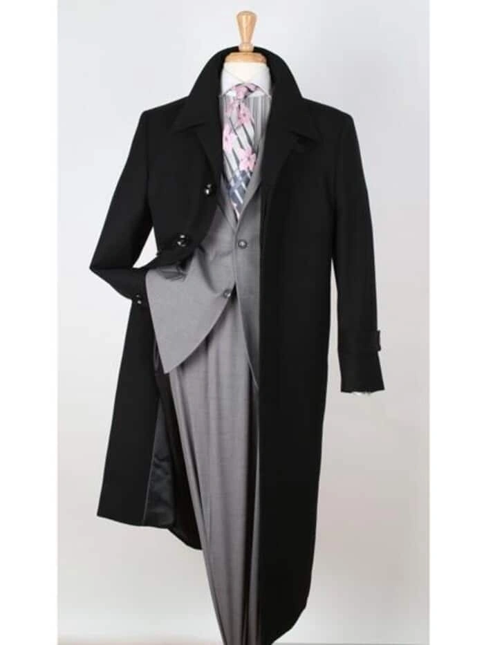 Classic Black Wool Gabardine Overcoat – Timeless Style & Warmth.