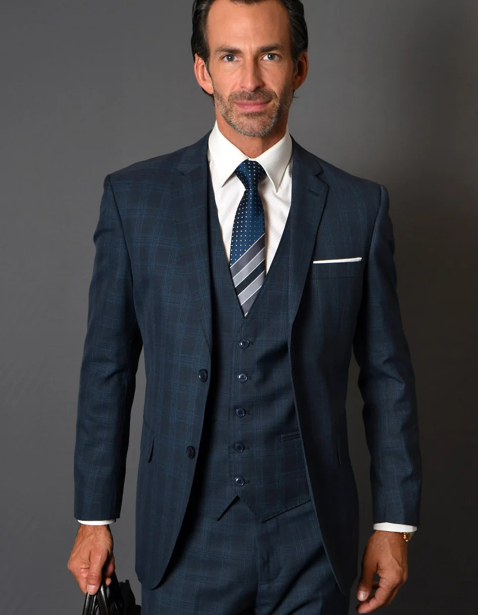 Navy Plaid Wool Suit Vest: A Gentleman's Classic, Uniquely Crafted for Success